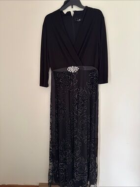 LF Black Long-Sleeve Embellished Evening Gown